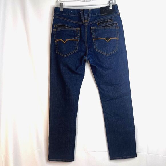 GUESS Dark Wash Denim Blue Jeans Cosmetic Back Zip Pockets Size 31/30 - Picture 2 of 10